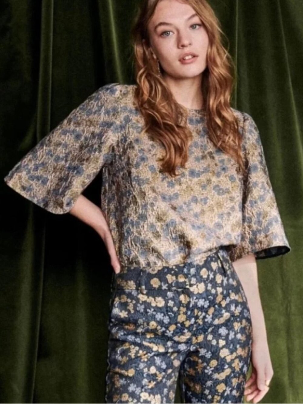 Sézane Gabrielle blouse in flower jacquard, size 38 ~ pre-owned!
